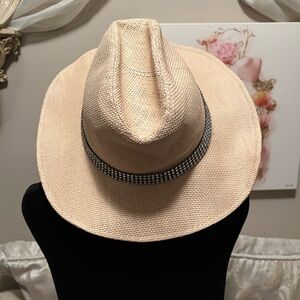 Tan Paper Weaved Hat with Rhinestone Band